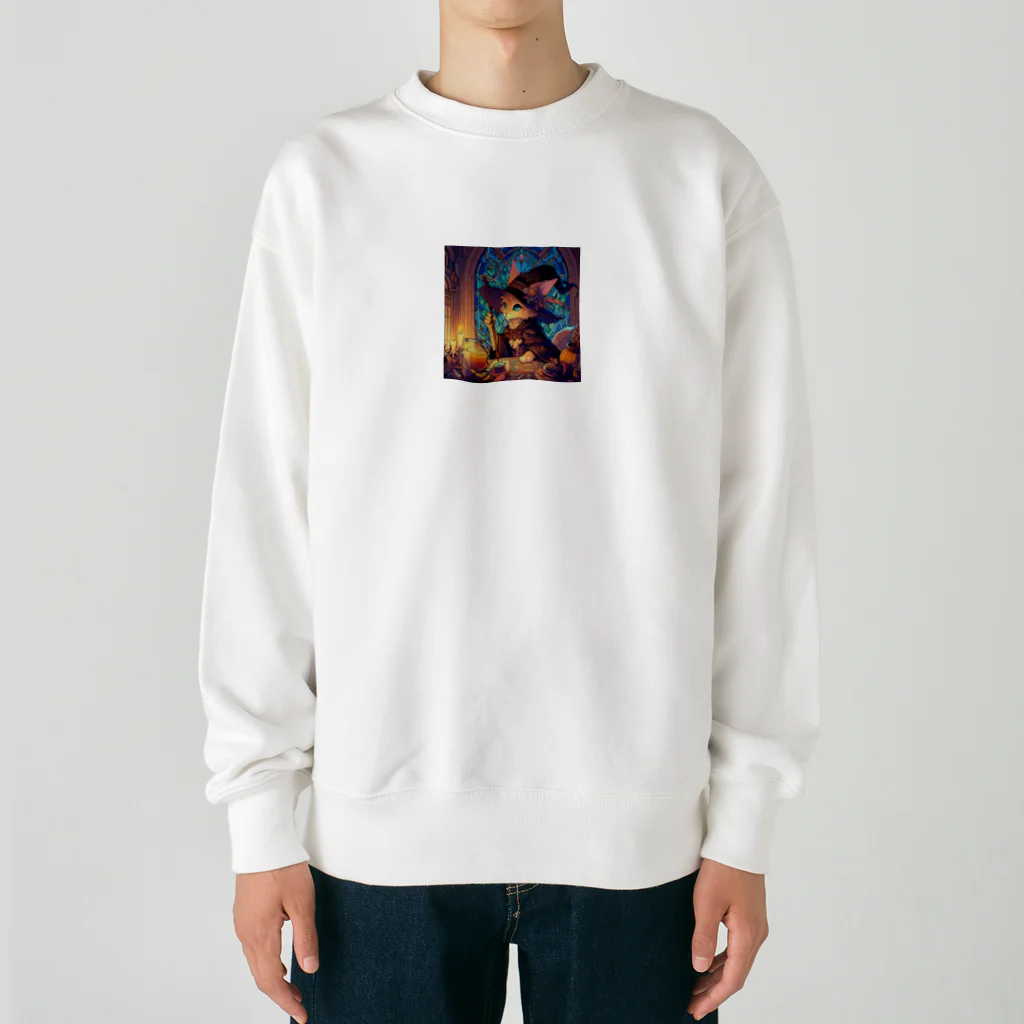 nico251の魔法の杖を持った猫 Heavyweight Crew Neck Sweatshirt