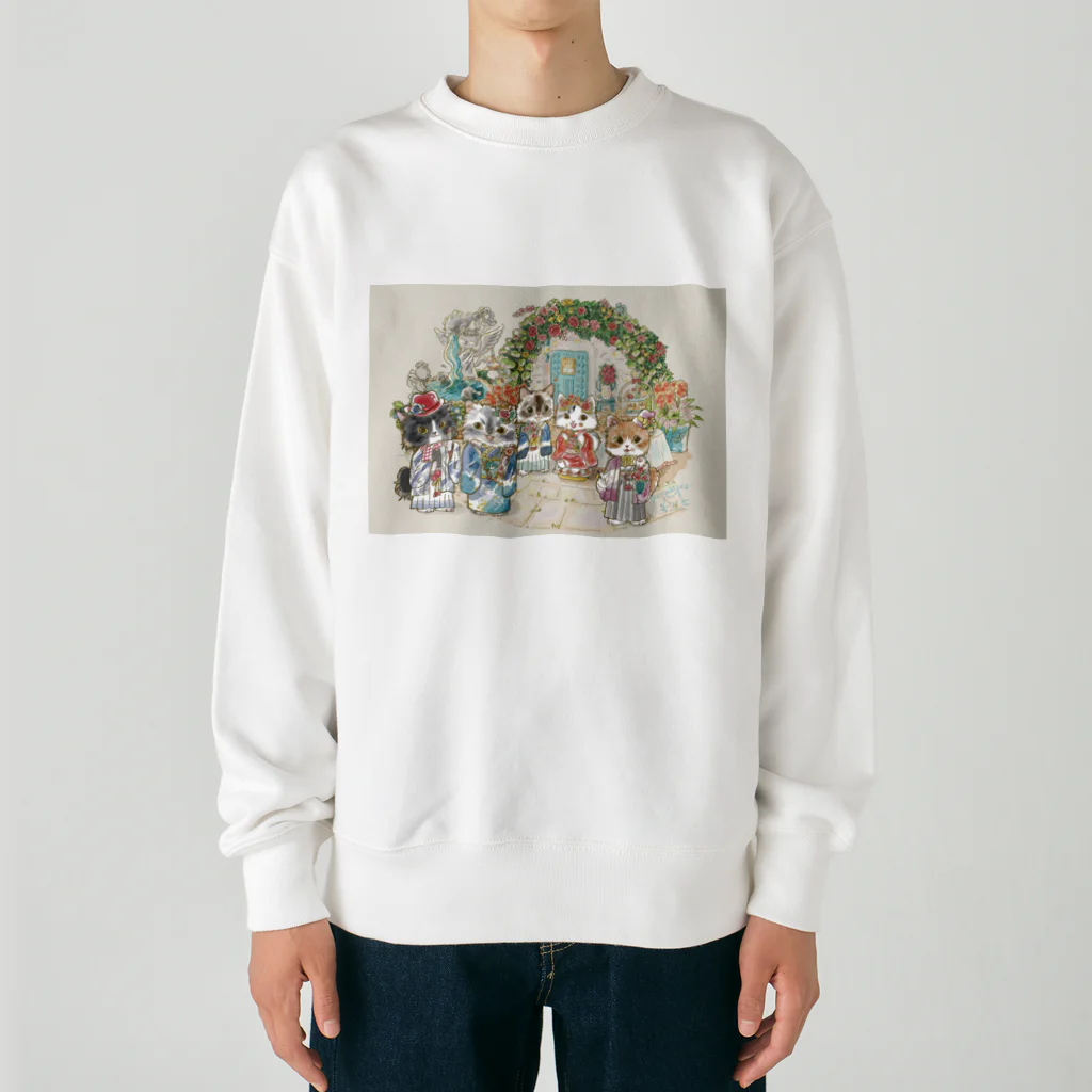 猫のきぬくんのお店のベーカリーこげまるスタッフ御一行様 Heavyweight Crew Neck Sweatshirt