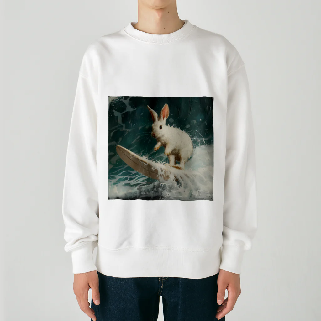 AQUAMETAVERSEのサーフィンをするウサギ Heavyweight Crew Neck Sweatshirt