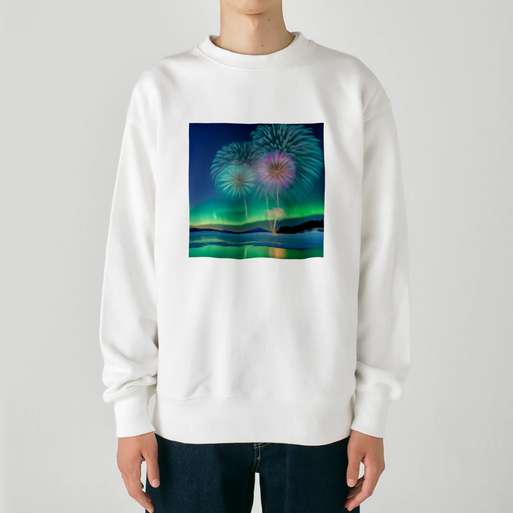 chan-takehaniのオーロラと花火の競演 Heavyweight Crew Neck Sweatshirt