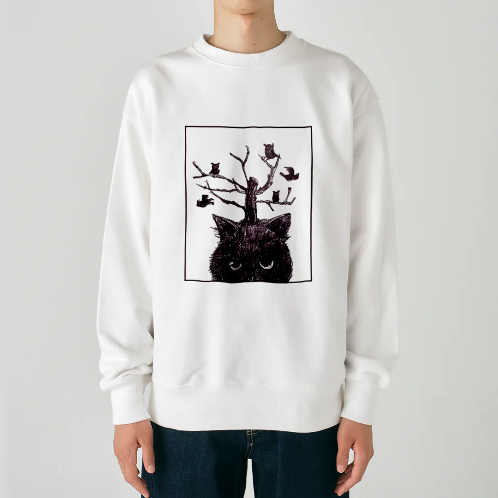 ブティック萌の猫とフクロウ Heavyweight Crew Neck Sweatshirt