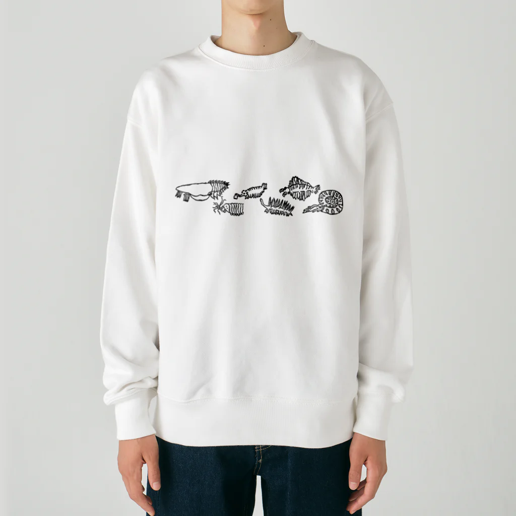 はんこや　ののの並ぶ古代生物たち（短い版） Heavyweight Crew Neck Sweatshirt