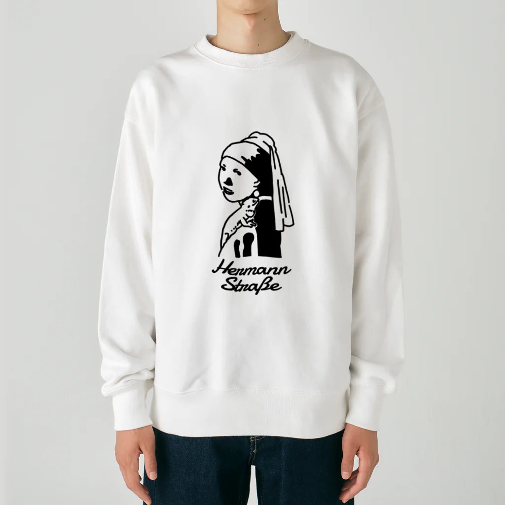 HermannStrasseのイラスト絵画：フェルメールとフトアゴヒゲトカゲ Heavyweight Crew Neck Sweatshirt