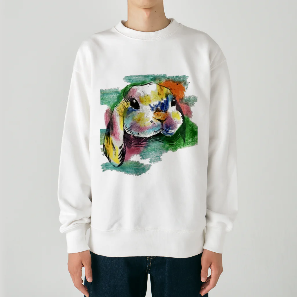 ホップステップジャンピングの垂れ耳うさぎのカラフルグッズ Heavyweight Crew Neck Sweatshirt