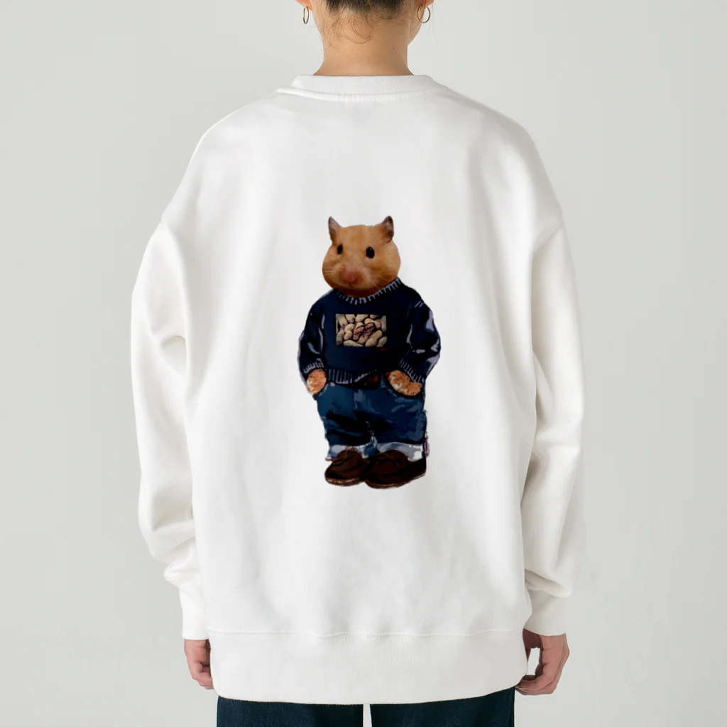 ことぷん の こぜにかせぎのはとふろーれん背面 Heavyweight Crew Neck Sweatshirt