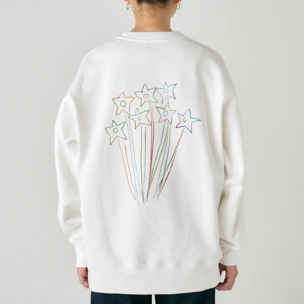 こどもと私の絵や粘土の花瓶に入った星の花 Heavyweight Crew Neck Sweatshirt