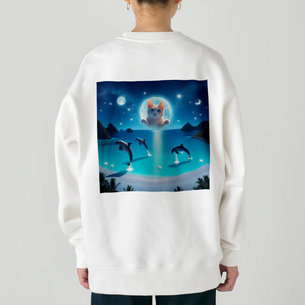 猫と紡ぐ物語のイルカと猫が海を共に泳ぐ異種間の絆が存在 Heavyweight Crew Neck Sweatshirt