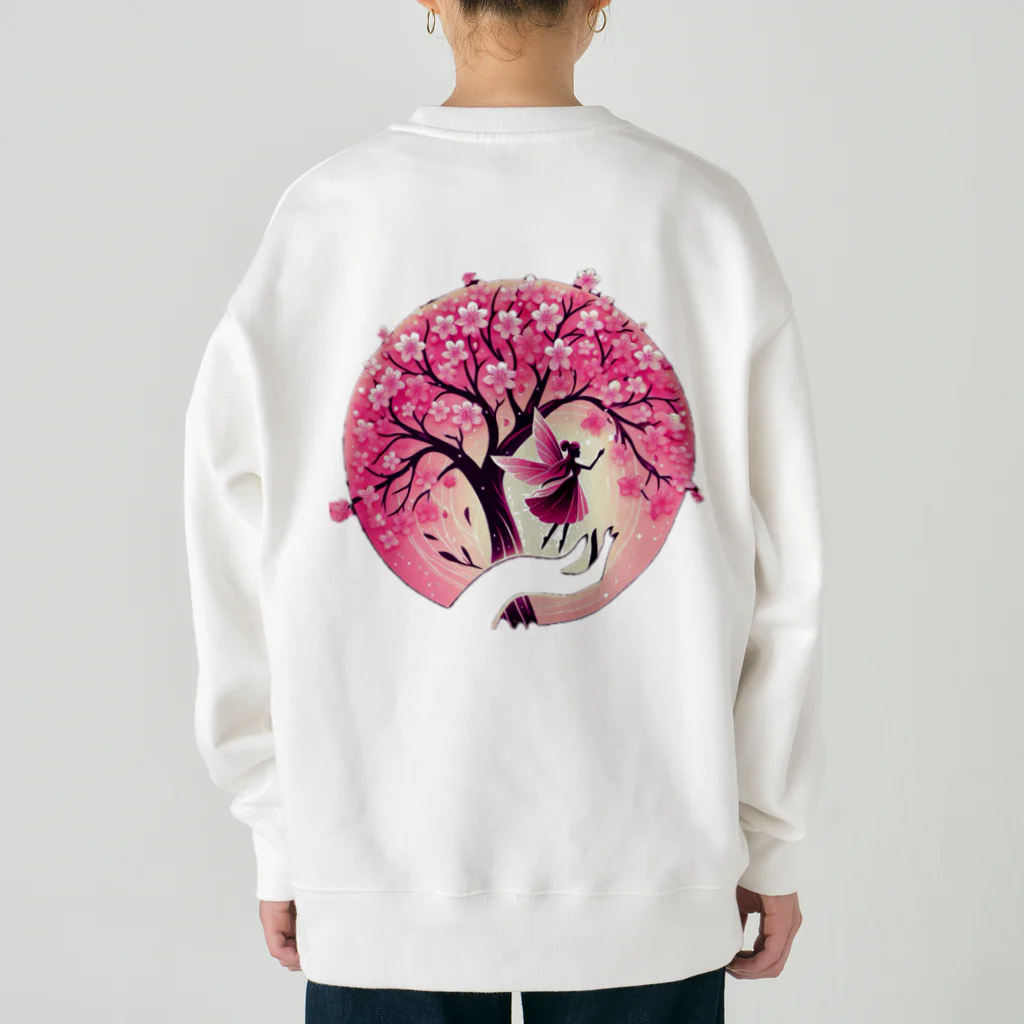 風光と妖精の桜と光の妖精 Heavyweight Crew Neck Sweatshirt