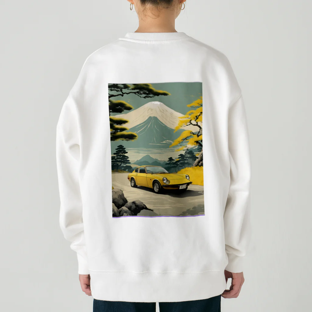 JapanCarStyleの黄色いスポーツカーと日本の風景 Heavyweight Crew Neck Sweatshirt