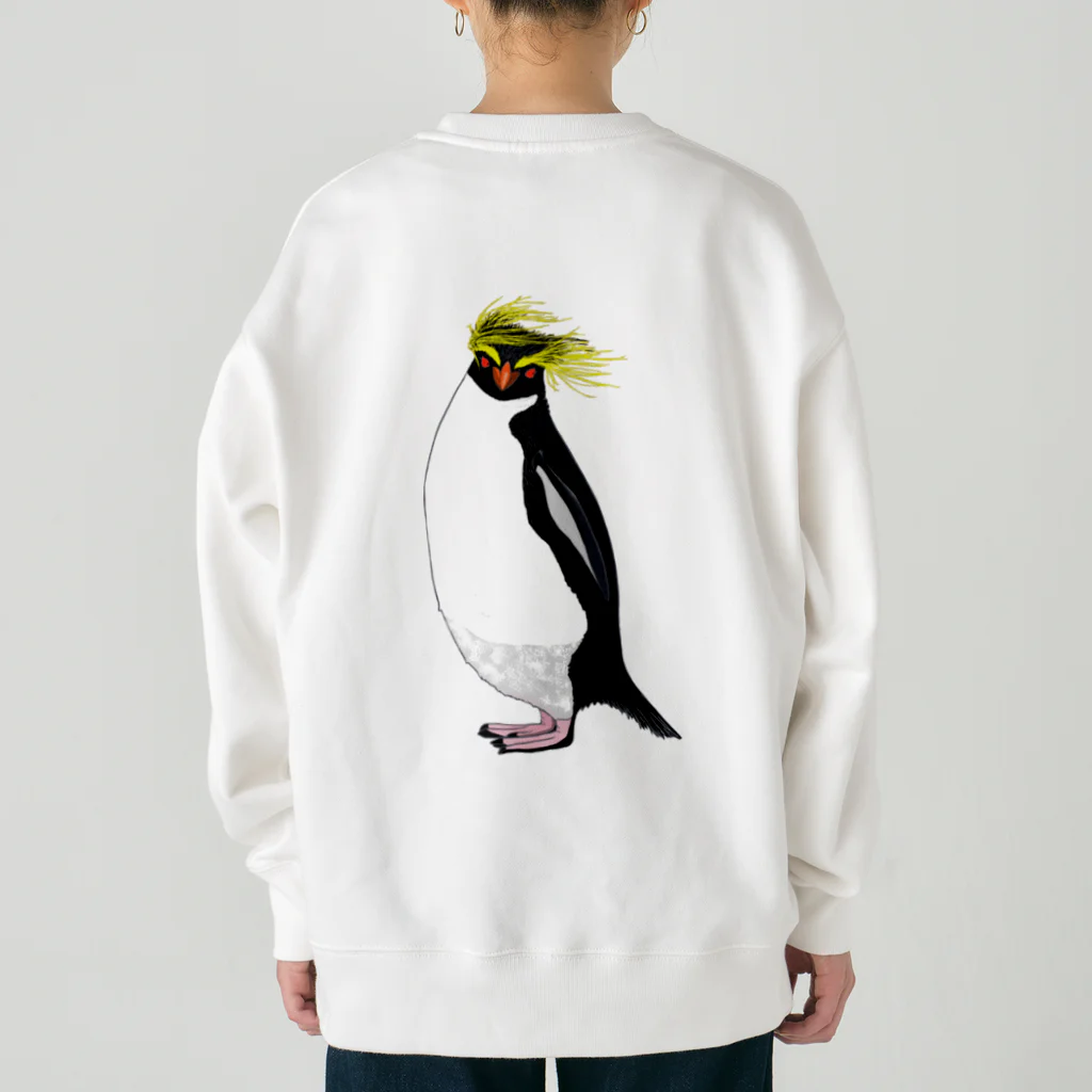 LalaHangeulの風に吹かれるイワトビペンギンさん(文字無しバージョン) バックプリント Heavyweight Crew Neck Sweatshirt