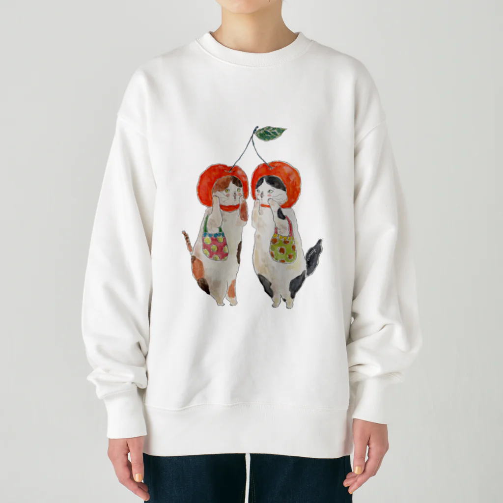 トコロコムギのさくらんぼマダムにゃんこ Heavyweight Crew Neck Sweatshirt