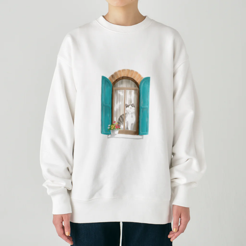 Ａｔｅｌｉｅｒ　Ｈｅｕｒｅｕｘの窓辺の猫　②　背景なし Heavyweight Crew Neck Sweatshirt