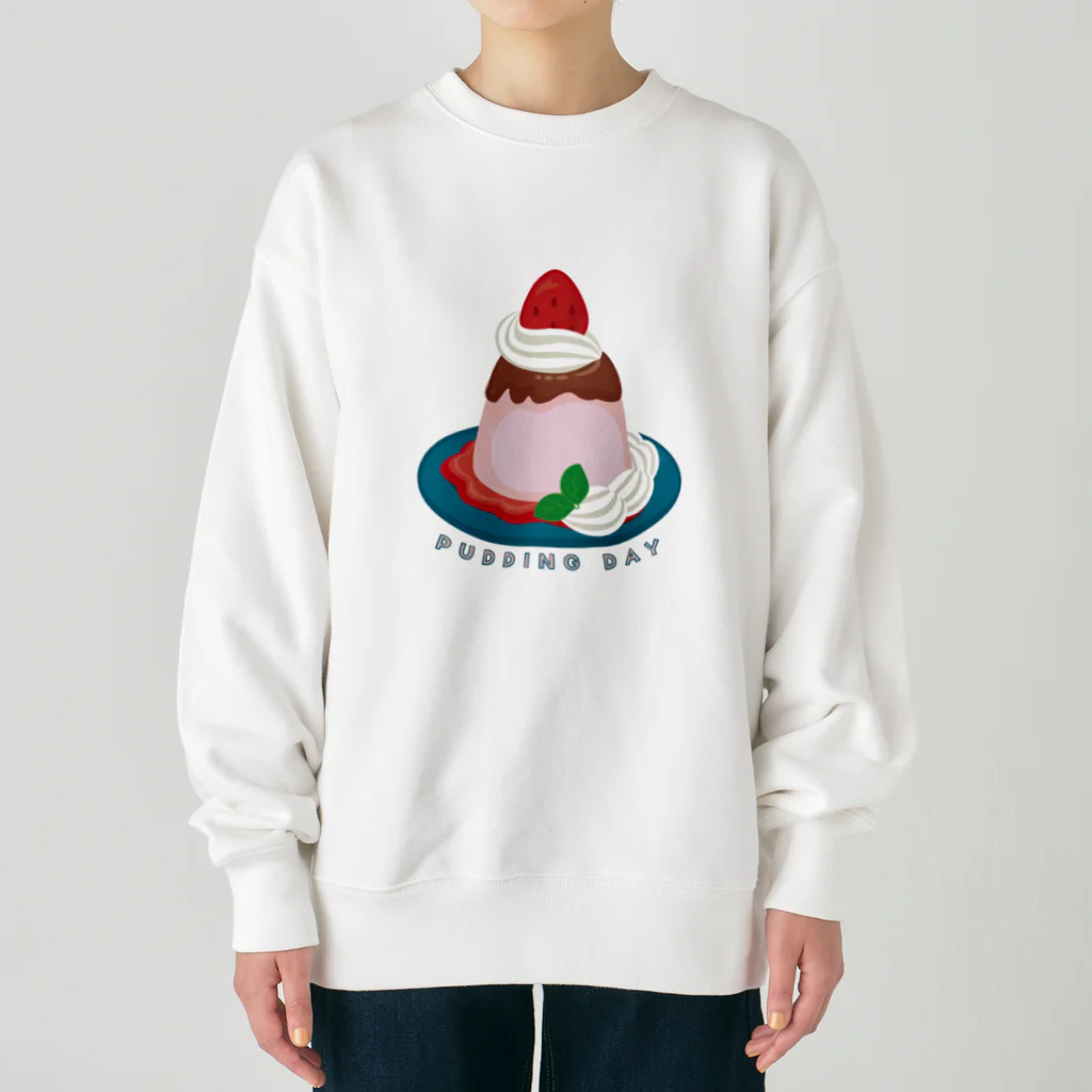 イラスト MONYAAT の毎月25日はプリンの日のプリン　イチゴプリン Heavyweight Crew Neck Sweatshirt