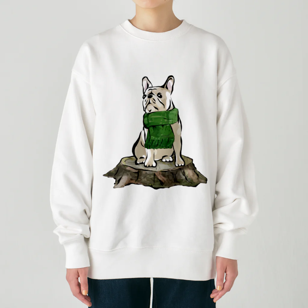 犬グッズの店しえるぶるーのマフラーを着けたフレンチブルドッグ　クリーム Heavyweight Crew Neck Sweatshirt