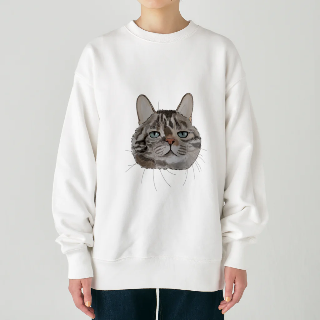 カナタ　フタバのキジトラ柄の猫 Heavyweight Crew Neck Sweatshirt