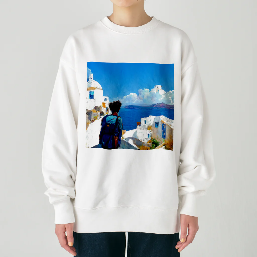 midjourney_travelerのサントリーニ島 Heavyweight Crew Neck Sweatshirt