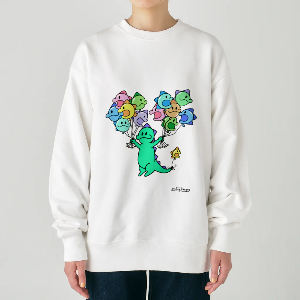 なみのりドラゴン🐉のドラゴン、浮いてみた。 Heavyweight Crew Neck Sweatshirt