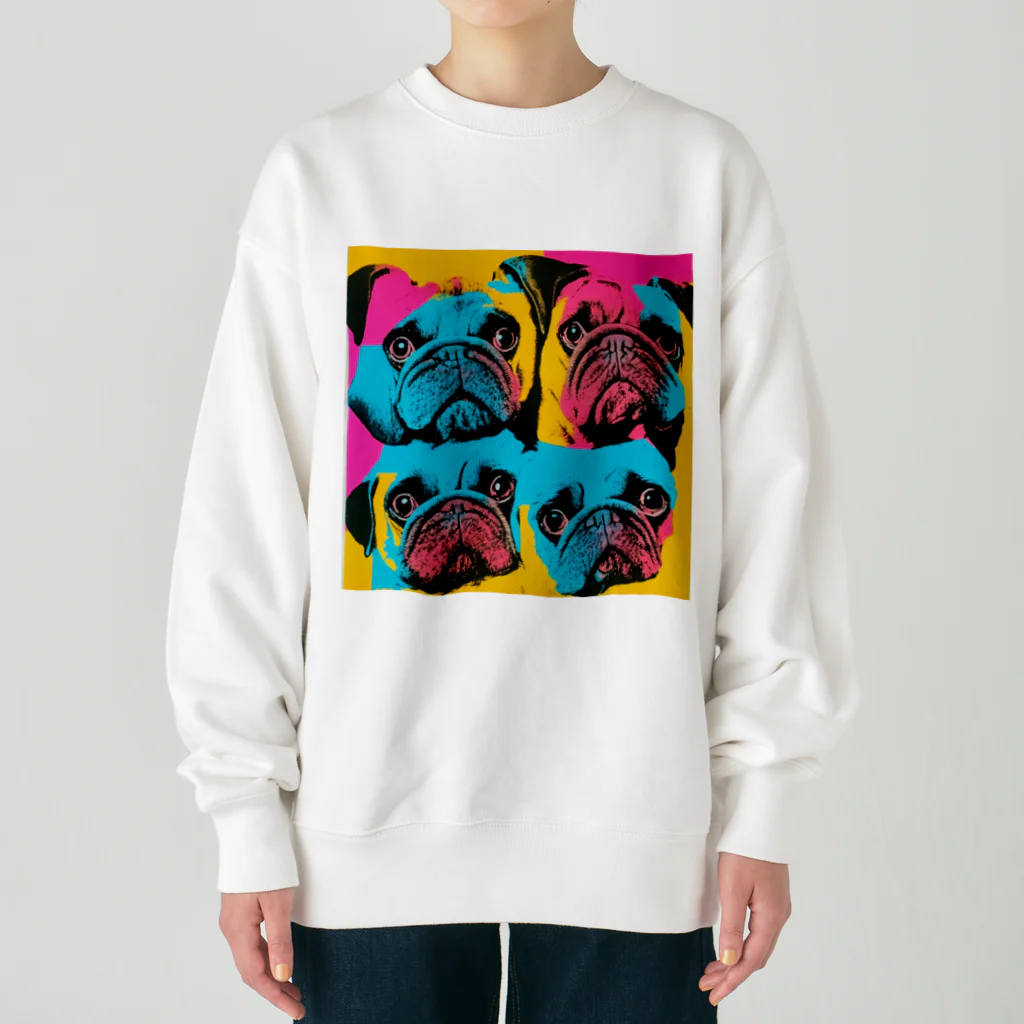 TakashiSのsurprised face pug Heavyweight Crew Neck Sweatshirt