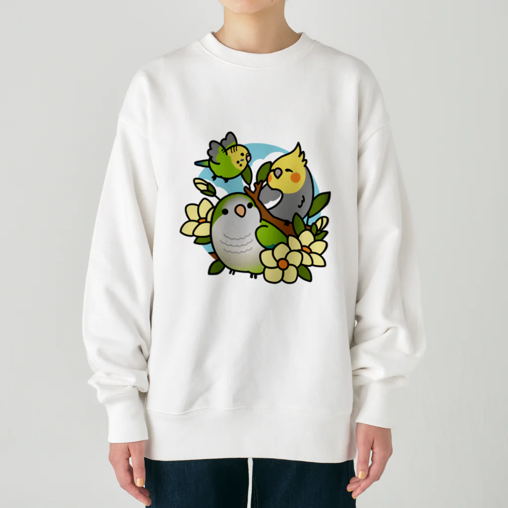 Cody the Lovebirdの仲良しインコ　セキセイインコ、オカメインコ、オキナインコ Chubby Bird Heavyweight Crew Neck Sweatshirt