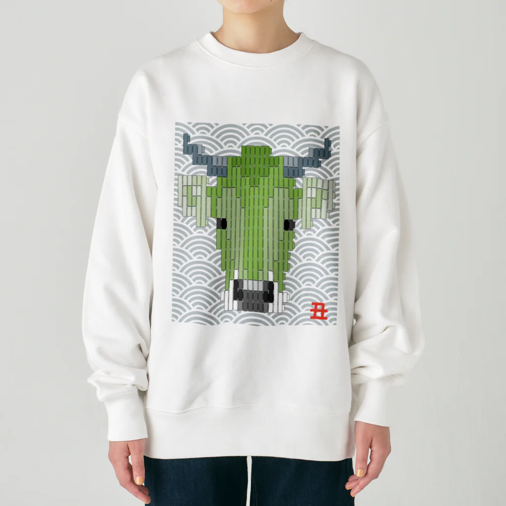 bonnylochの丑-lightGreen_青海波＠ブロックイラスト Heavyweight Crew Neck Sweatshirt