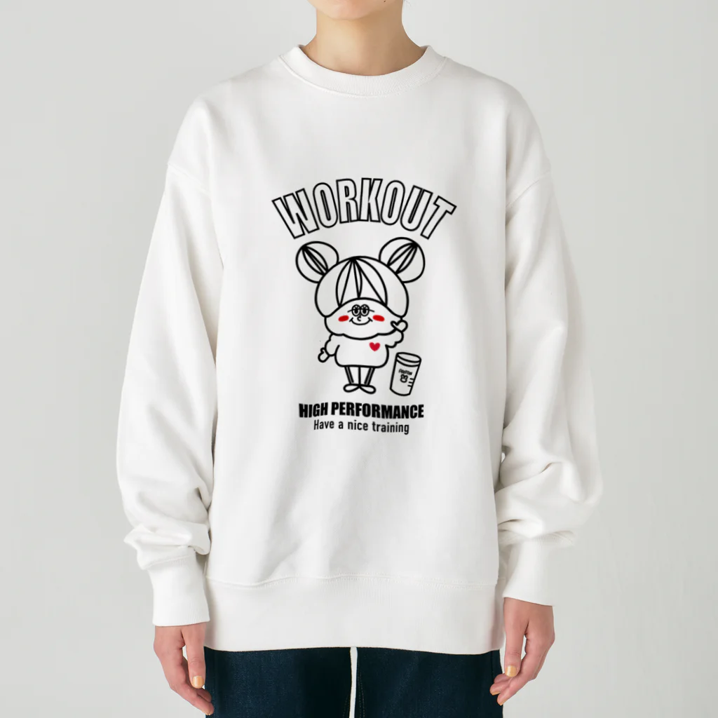 CHUBBYREW/チャビールーのスウェットガール-ワークアウト（黒） Heavyweight Crew Neck Sweatshirt