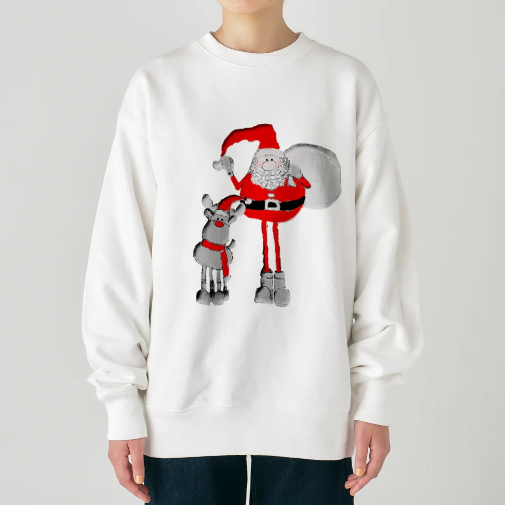 ポンコツリーナのお店のSanta＆Rudolph(モノトーン×赤) Heavyweight Crew Neck Sweatshirt