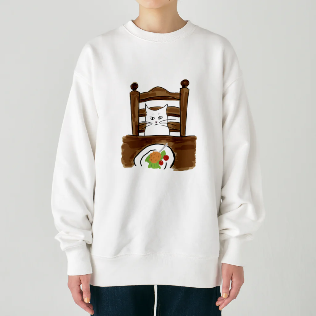 uchinanchuのチキン狙い白ねこ Heavyweight Crew Neck Sweatshirt