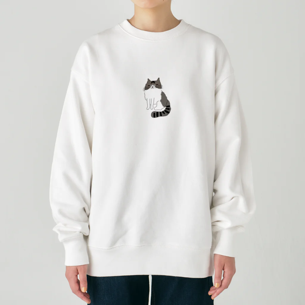 お髭ちゃんのおみせ。のしっぽしましま猫ちゃん Heavyweight Crew Neck Sweatshirt