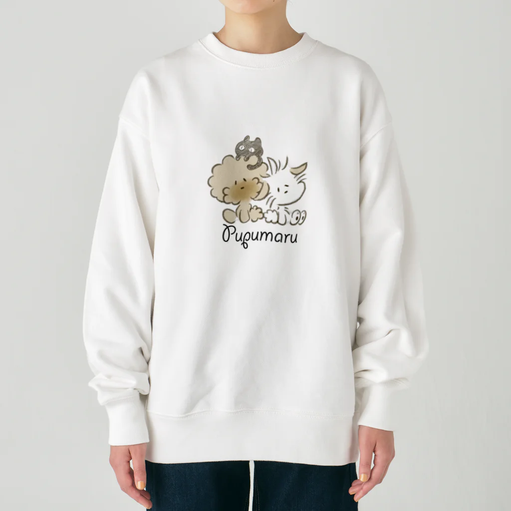 ぷぷまるのぷぷまる ねこもいっしょ おおきめ Heavyweight Crew Neck Sweatshirt