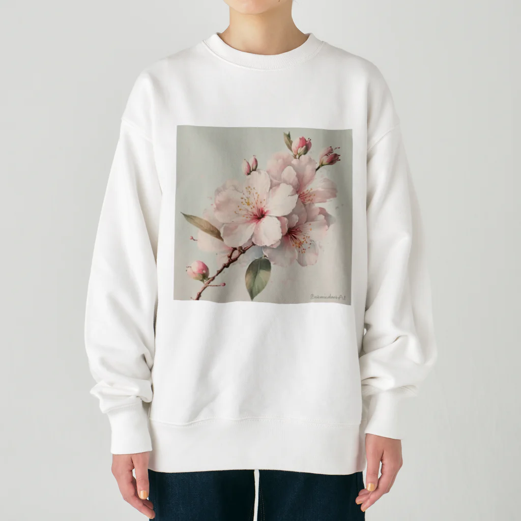 botanicalartAIの春のふんわり桜の花のアート Heavyweight Crew Neck Sweatshirt