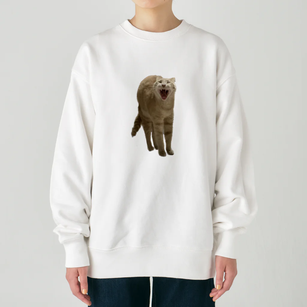 茶トラねこずのあくび猫のシロ Heavyweight Crew Neck Sweatshirt