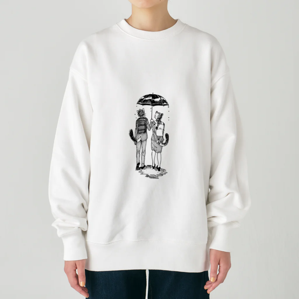 空想画学販売所のネコの相合い傘 Heavyweight Crew Neck Sweatshirt