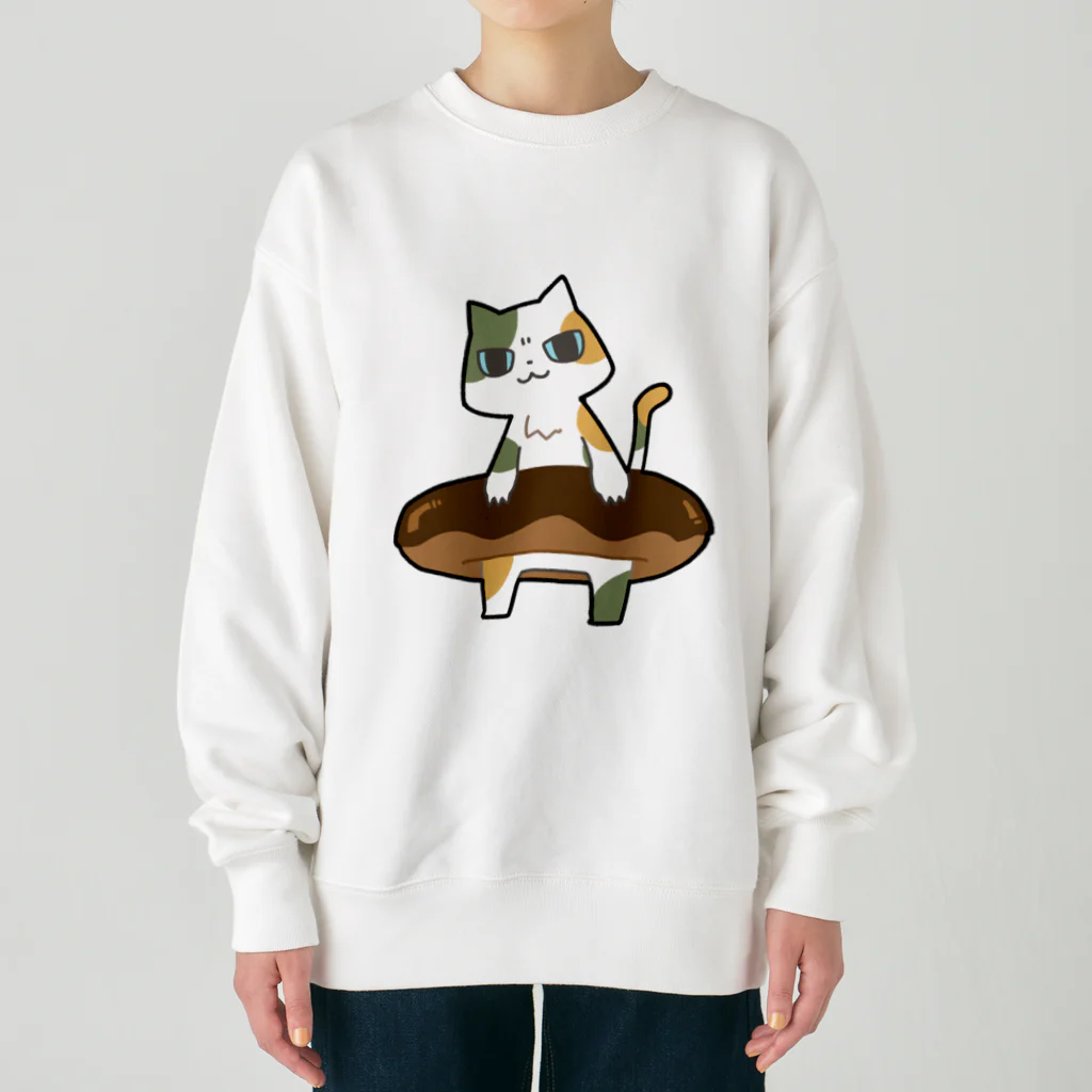 うさやのドーナツをゲットしてご満悦の猫 Heavyweight Crew Neck Sweatshirt