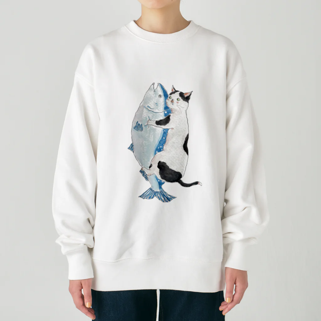 トコロコムギの秋鮭にゃんこ Heavyweight Crew Neck Sweatshirt