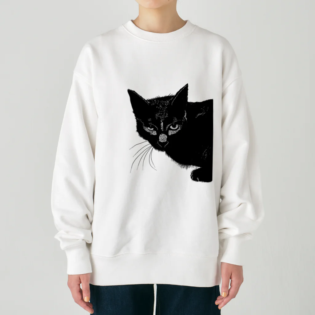 小鳥と映画館のカッコよく覗きに来た黒猫 Heavyweight Crew Neck Sweatshirt