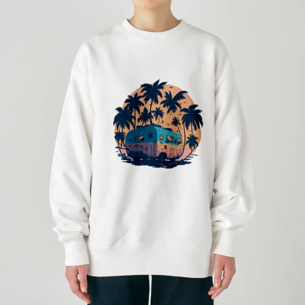 こひのお店のビーチに停められた車 Heavyweight Crew Neck Sweatshirt