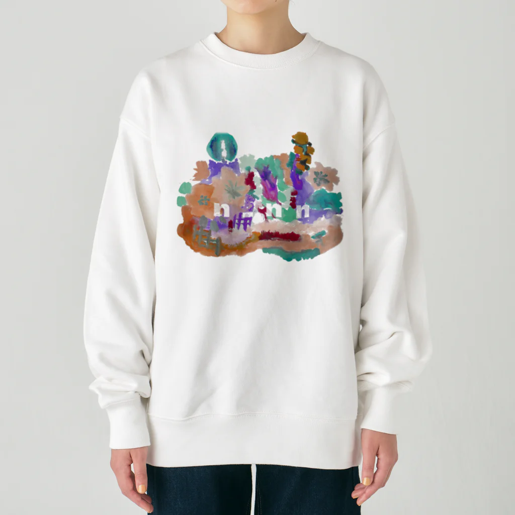 POWAQAの花畑と窓の外(色違いとロゴ有りver) Heavyweight Crew Neck Sweatshirt