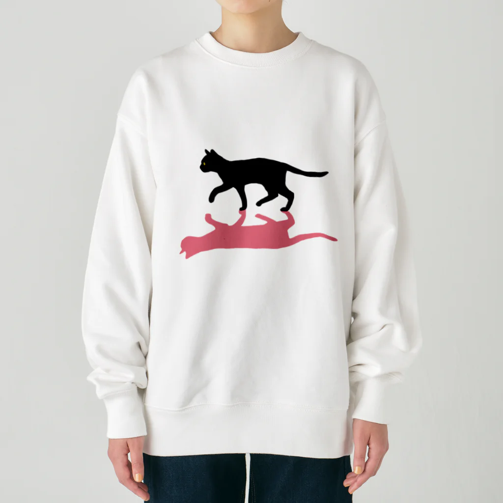 小鳥と映画館の黒猫と影　ピンク Heavyweight Crew Neck Sweatshirt