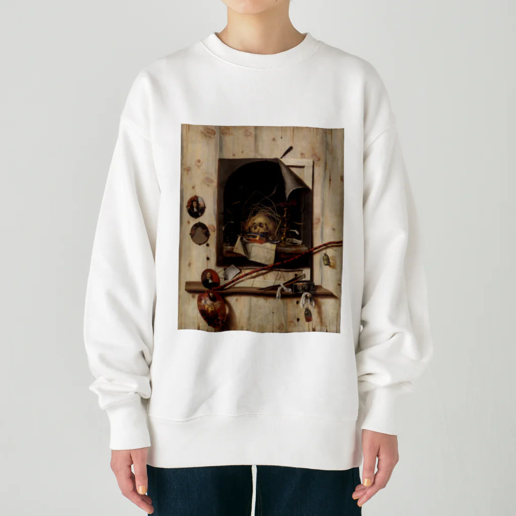 世界美術商店のヴァニタス画のあるアトリエの壁 / Trompe l'oeil with Studio Wall and Vanitas Still Life Heavyweight Crew Neck Sweatshirt