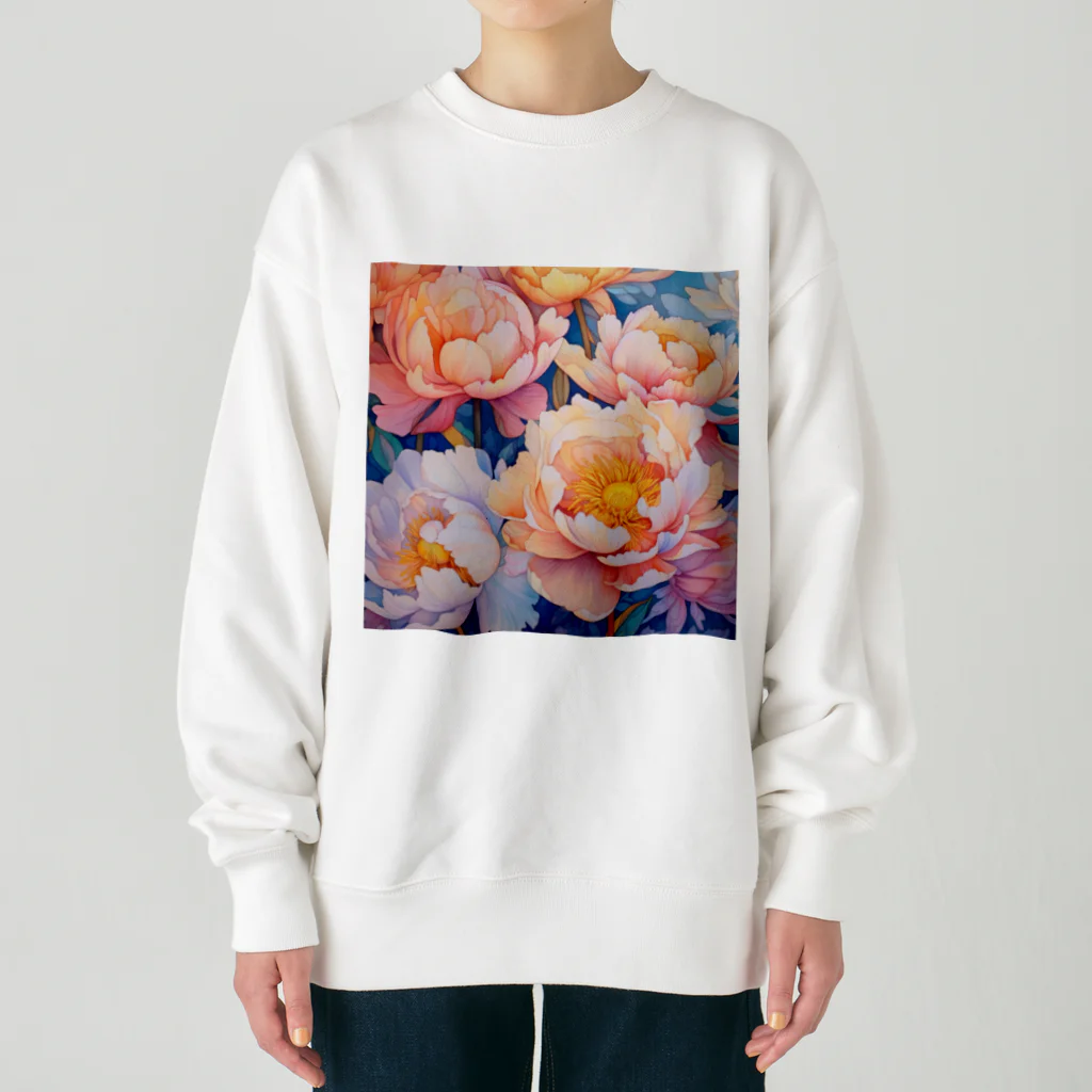 botanicalartAIのピンク色がかわいい芍薬のお花のイラスト Heavyweight Crew Neck Sweatshirt