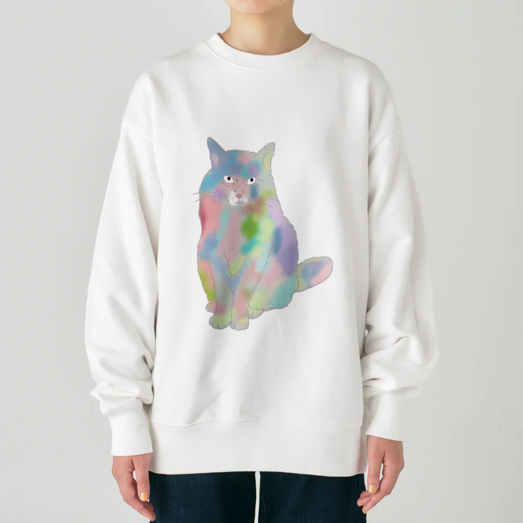 小鳥と映画館のユニコーンカラーの猫 Heavyweight Crew Neck Sweatshirt