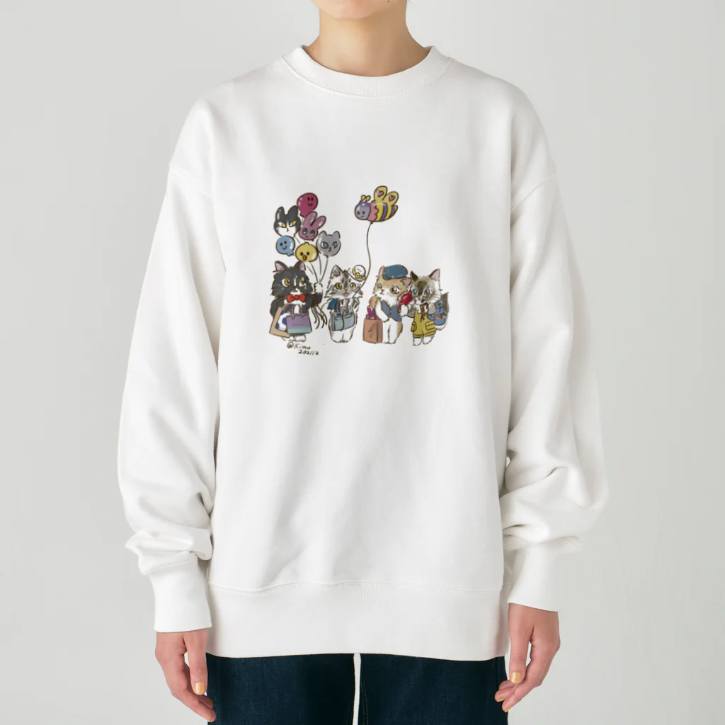 猫のきぬくんのお店のベーカリーこげまる社員旅行にゃ Heavyweight Crew Neck Sweatshirt