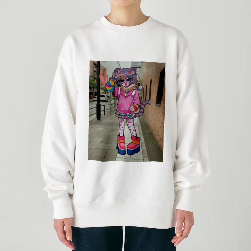 七海のデコラホワイトタイガーちゃん Heavyweight Crew Neck Sweatshirt