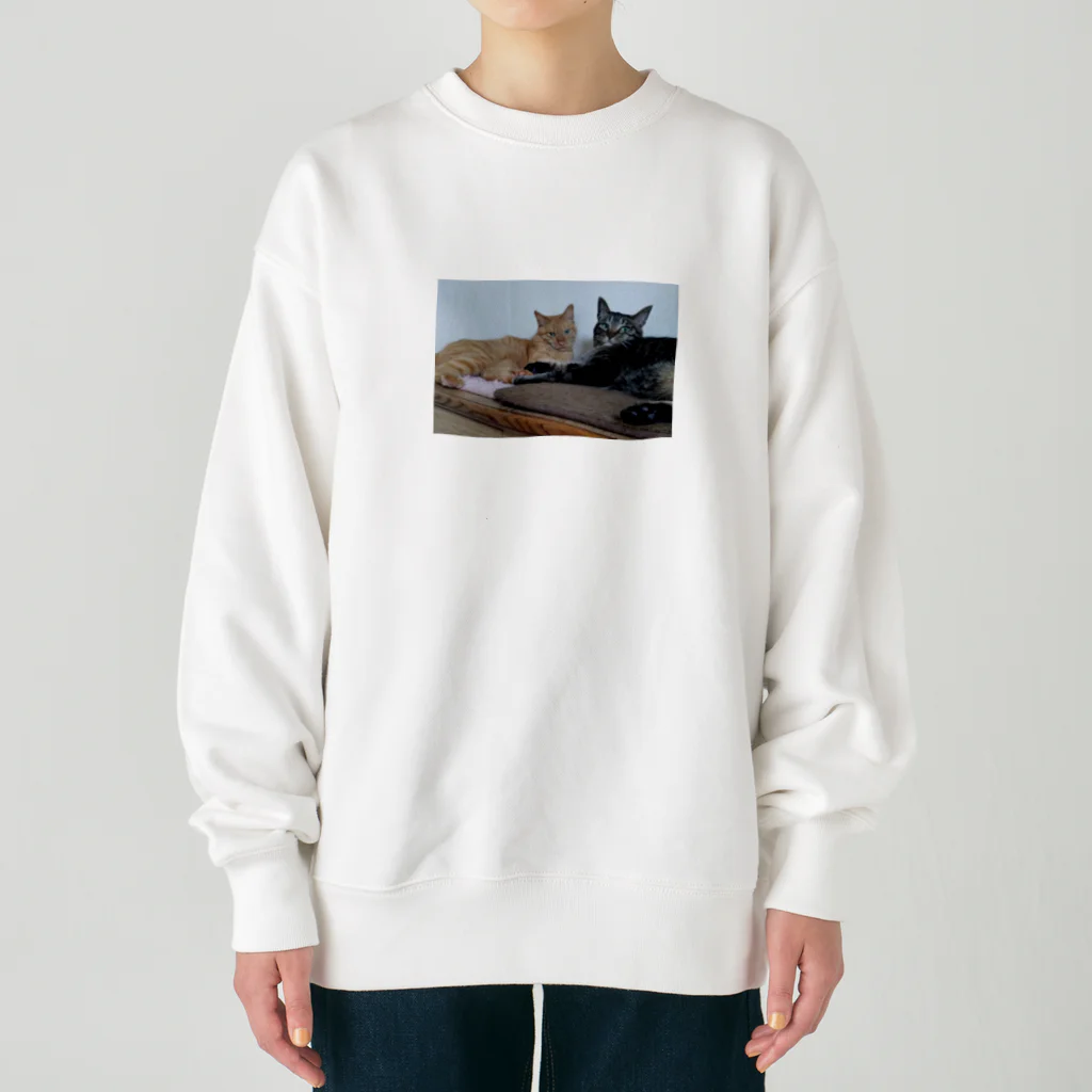 しろねこまるの茶トラのちゃちゃとキジのつぶちゃん Heavyweight Crew Neck Sweatshirt