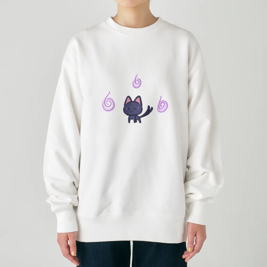 猫の隠れ家のいつもおそばにちびあやかし【ちび猫又ちゃん（黒猫）】 Heavyweight Crew Neck Sweatshirt