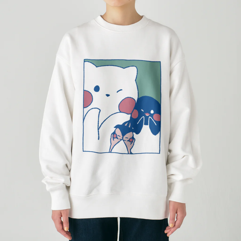 tafu tafuのかわいいポーズのしろぎんしま Heavyweight Crew Neck Sweatshirt