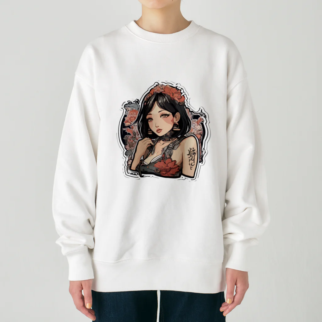 streetsnapの可愛いタトゥーだらけの女性、片面プリントスウェット、期間限定 Heavyweight Crew Neck Sweatshirt