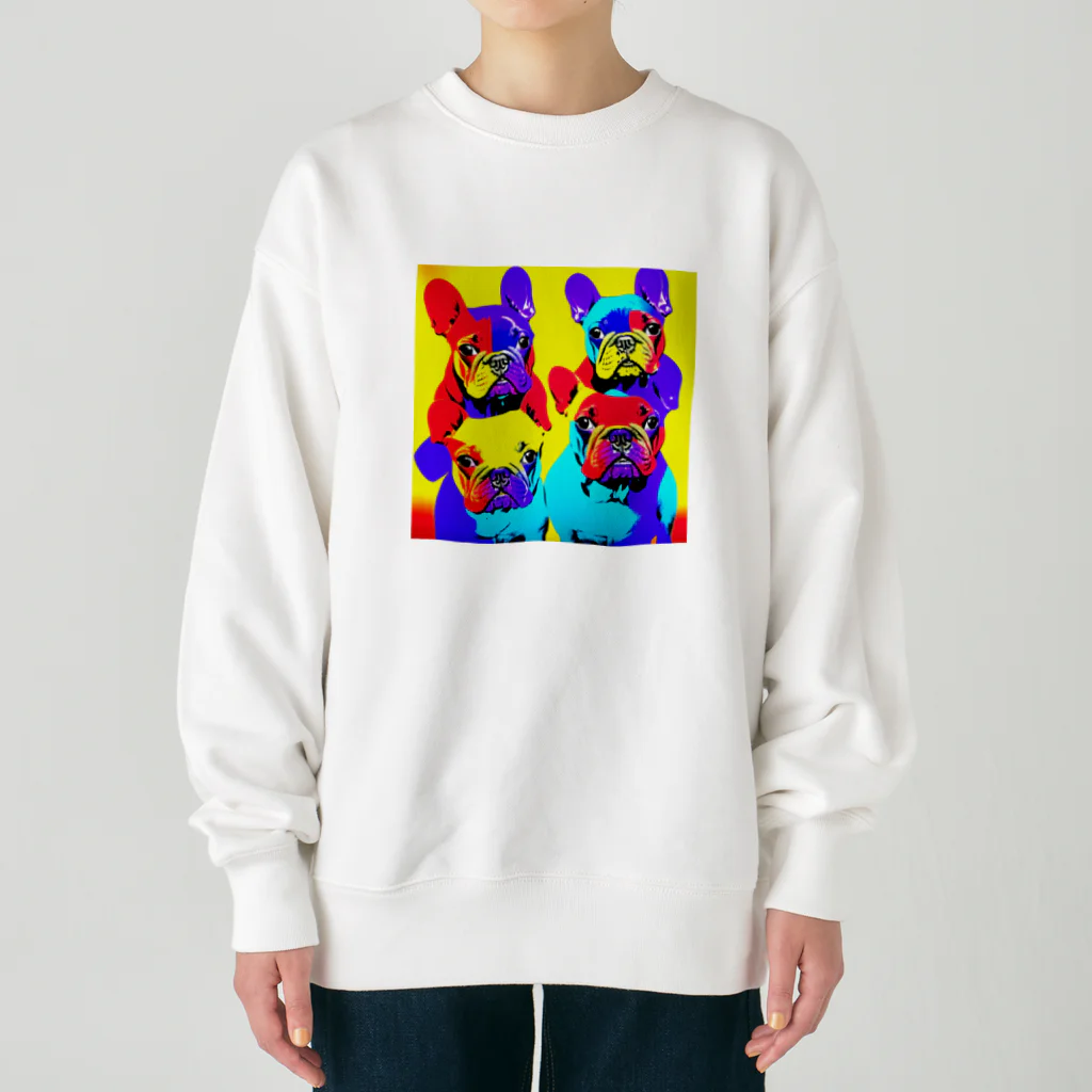 TakashiSのVivid Quartet of French Bulldogs Heavyweight Crew Neck Sweatshirt