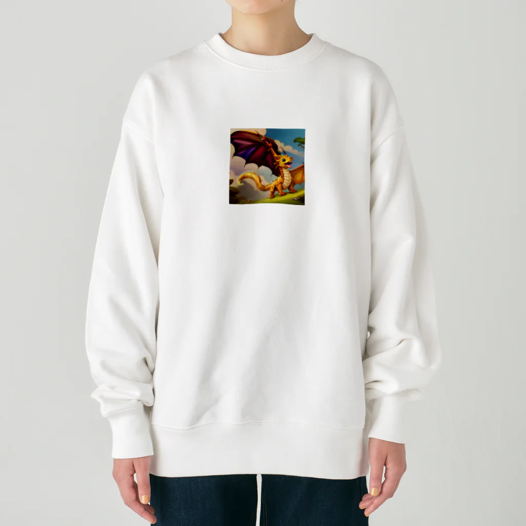 幸せアートワールドの可愛い龍のイラストグッズ Heavyweight Crew Neck Sweatshirt