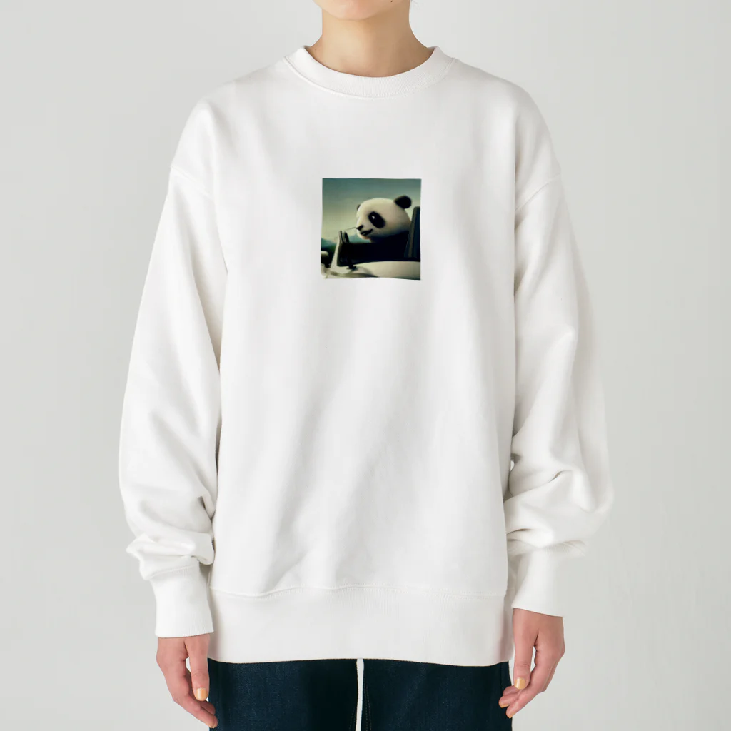 Shiba_IncのPanda driving a car（車を運転するパンダ） Heavyweight Crew Neck Sweatshirt